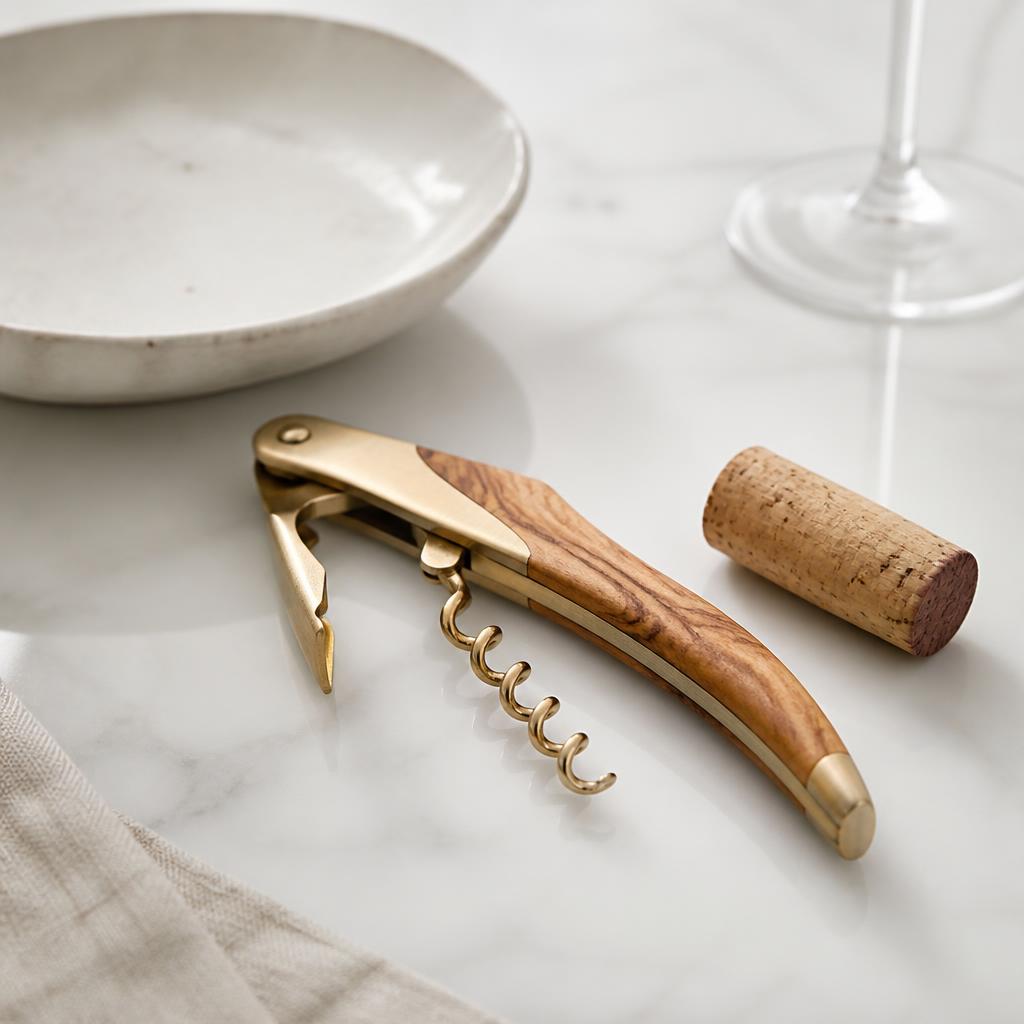 Sommelier vinåpner i messing og oliventre